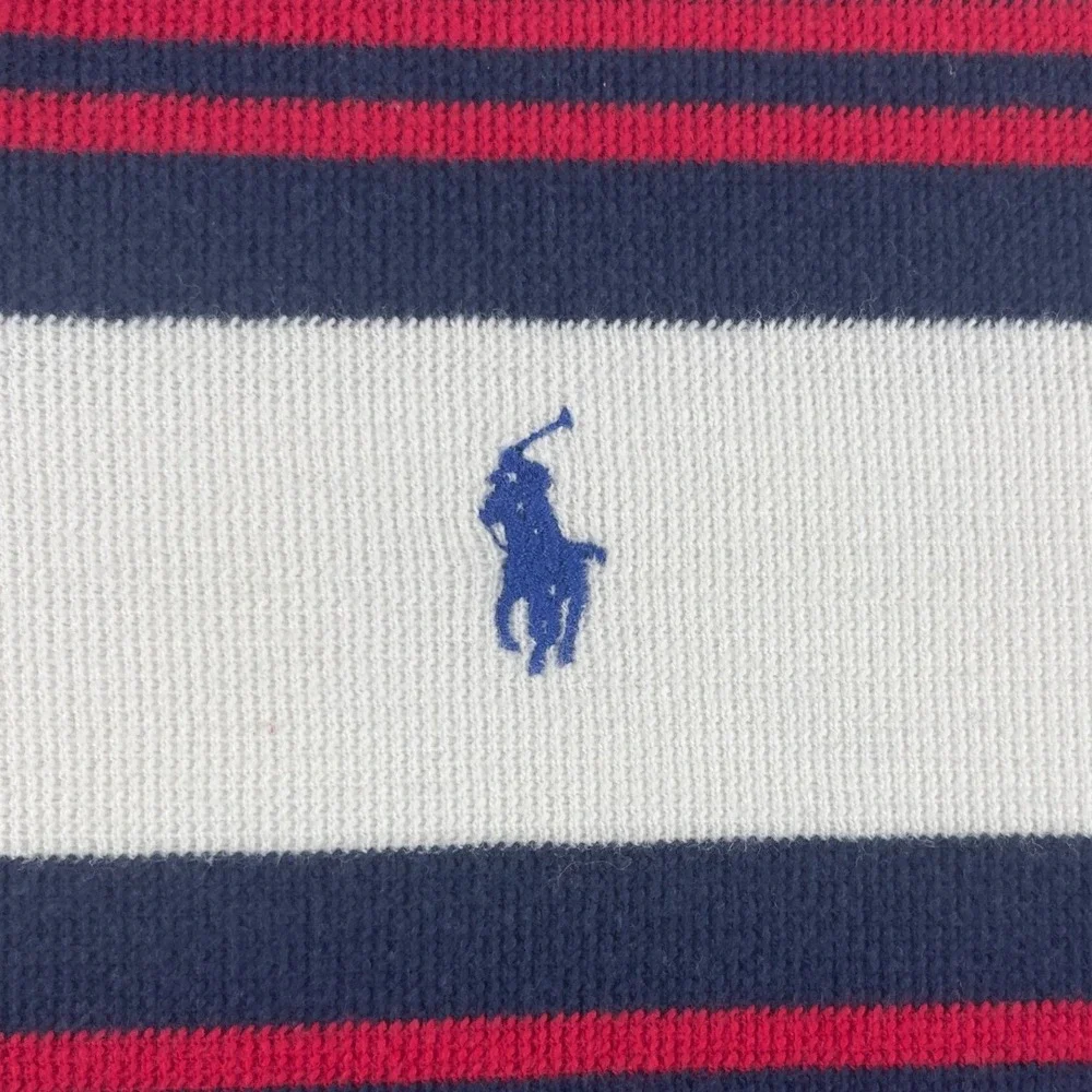 Polo Ralph Lauren Men L White Navy Red Striped Polo Shirt Embroidered Logo